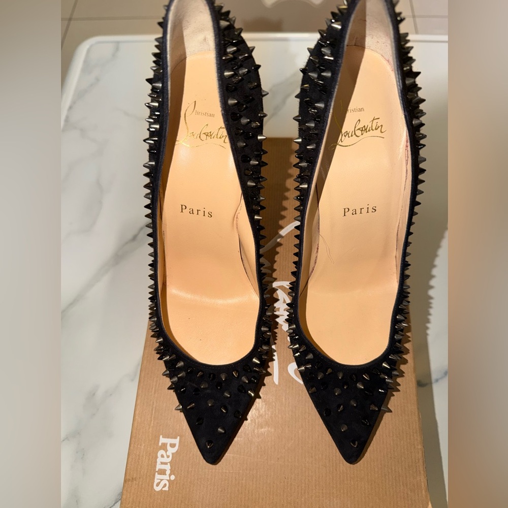 Christian Louboutin Suede Black Spiked Heels